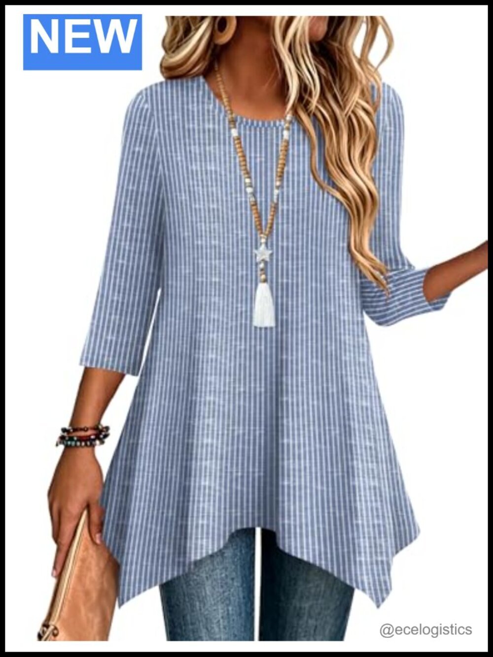Women's 3/4 Sleeve Crew Neck Tunic Asymmetrical Hem Plus Size